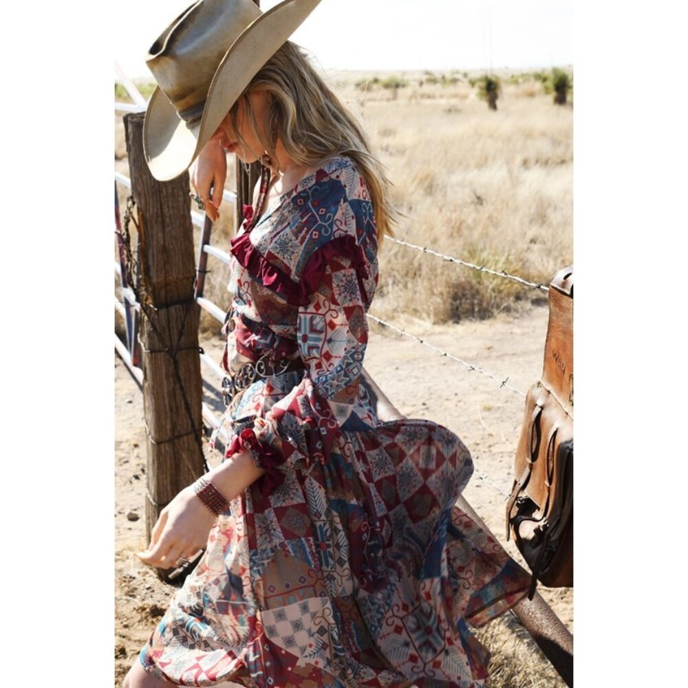 Double D Ranch Prairie Patch Multicolor Bohemian Maxi Dress, Size 2X, NWT!